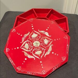 Red Octagonal Decorative Tray